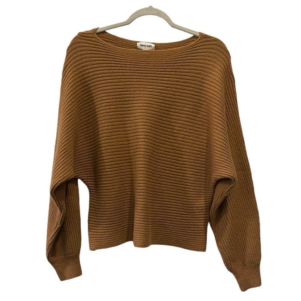 Open Edit Ribbed Dolman Wool Blend Cozy Soft Sweater Slouchy Lagenlook XS​​​​​​